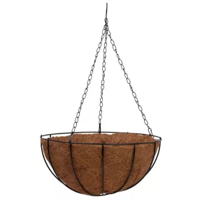   Függő virágcserép, Strend Pro Garden LC-CocoH-23, barna/fekete, átmérő: 30 cm, magasság: 14 cm, lánccal és akasztóval, fém, kókuszrost betéttel, kerek
