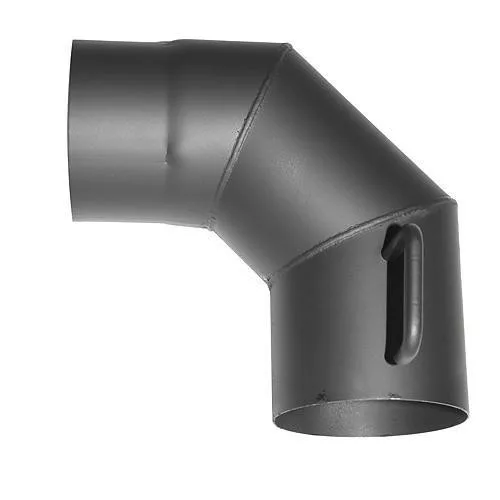 Füstcső könyök, V.A.P.K. HS.K 090/150/1,5, fekete, 150 mm / 90°, pillangószeleppel, lemezvastagság: 1,5 mm
