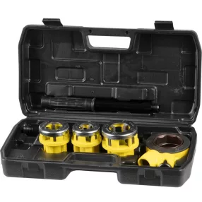   Kézi menetvágó készlet, Strend Pro PP3304.T062, sárga/fekete, 3 db (1/2", 3/4", 1") menetvágó fej, racsnis tokmány, hosszabbítókar