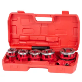   Kézi menetvágó készlet, Strend Pro PP3304.T062, piros, 5 db (3/8", 1/2", 3/4", 1", 5/4") menetvágó fej, racsnis tokmány