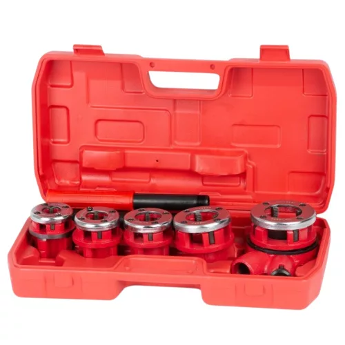 Kézi menetvágó készlet, Strend Pro PP3304.T062, piros, 5 db (3/8", 1/2", 3/4", 1", 5/4") menetvágó fej, racsnis tokmány