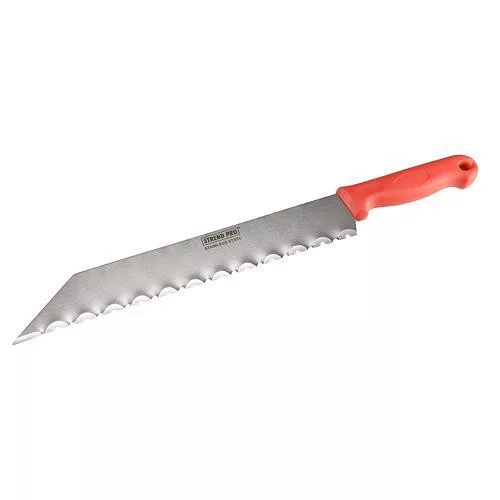 Polisztirolvágó kés, Strend Pro IK803, ezüst/piros, 350 mm pengehossz, rozsdamentes acél hullámos penge, ásványgyapothoz és szigeteléshez (TC222766)