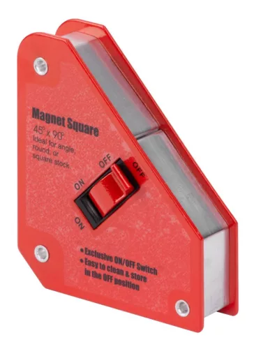 Hegesztő mágnes, Strend Pro QJ6005, piros, 11,1 × 9,5 cm, 12 kg teherbírás, kapcsolóval, 45° és 90° szögtartáshoz