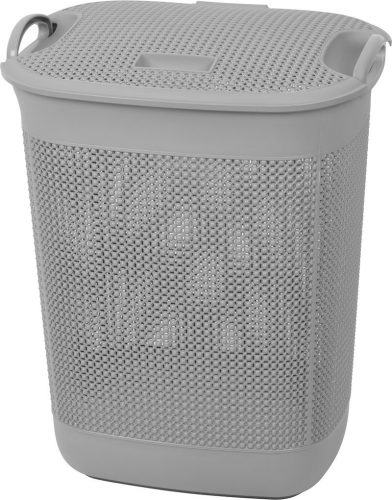 Szennyeskosár, Strend Pro, szürke, műanyag, 37 × 44,5 × 56 cm, fedeles, perforált, fogantyúkkal