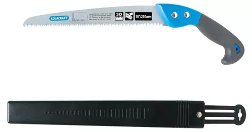 Kerti kézifűrész, Aquacraft 310090, szürke, 25 cm pengehossz, krómozott acél penge, műanyag gumírozott fogantyú, tokkal