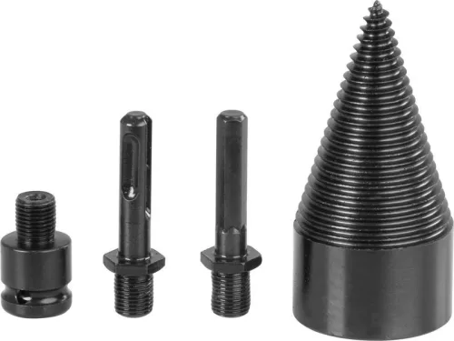 Fahasító kúp, Strend Pro Garden, fekete, 50 mm, 3 db adapterrel (SDS Plus,  1/2" hatlap, négyszögletes), acél, tartós, fához
