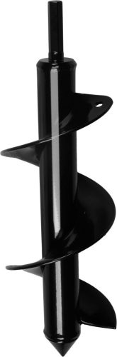 Földfúrószár, Strend Pro Garden, fekete, 8 x 25 cm, szénacél, hatszögletű (HEX) szár, csavarbehajtóhoz és fúróhoz, 80 mm spirál