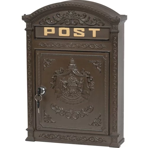 Postaláda, Strend Pro Edgar, barna, 31,5 x 44,5 x 9,5 cm, porszórt acél, 2 kulccsal