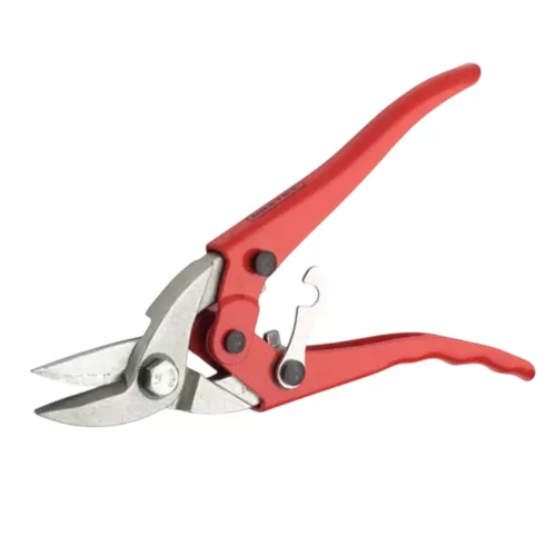 Lemezvágó olló, Rostex 2326, piros, 240 mm, balos kivitel, lemezekhez maximum 1,3 mm vastagságig