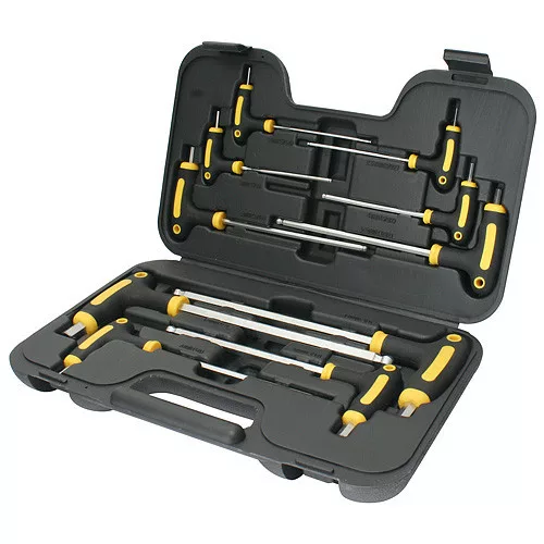 Imbuszkulcs készlet, Strend Pro YF70019, fekete/sárga, 10 részes, gömbfejes, T-markolat, 2 - 12 mm, hordtáskában