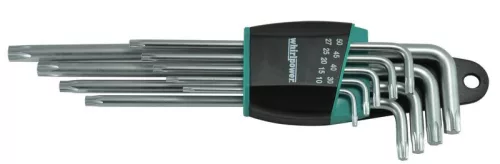 Torxkulcs-készlet, Whirlpower 158-1109, ezüst/fekete, 9 részes, T10, T15, T20, T25, T27, T30, T40, T45, T50, extra hosszú kivitel