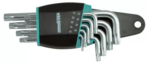 Torxkulcs-készlet, Whirlpower 158-1109, ezüst/fekete, 9 részes, T10, T15, T20, T25, T27, T30, T40, T45, T50