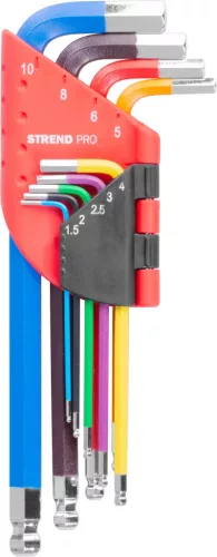 Imbuszkulcs készlet, Strend Pro, színes, 9 részes, 1,5 – 10 mm, Cr-V, gömbfejes, színkódolt