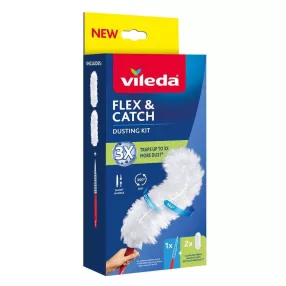   Portörlő, Vileda Flex&Catch, fehér, rövid nyéllel, 2 db pótszállal, flexibilis fej, 360°-os szálborítás, puha bolyhos szálak