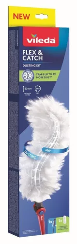 Portörlő, Vileda Flex&Catch, fehér, hosszú állítható nyéllel, 1 db pótszállal, flexibilis fej, 360°-os szálborítás, puha bolyhos szálak