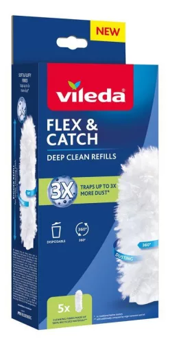 Portörlő pótszál, Vileda Flex&Catch, fehér, 5 db, utángyártott, 360°-os szálborítás, puha bolyhos szálak