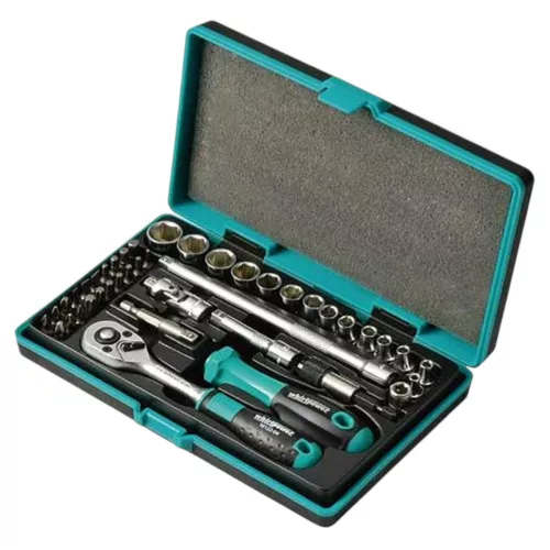 Dugókulcs-készlet, Whirlpower 1612-1542S, fekete doboz, 42 részes, 1/4", Cr-V, racsnis