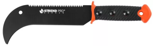 Bozótvágó kés, Strend Pro Garden M201A, fekete, 20 cm pengehossz, fűrészfogakkal, szénacél penge, TPR markolat