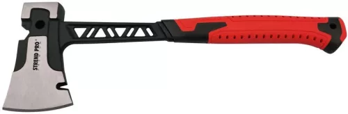Ácsfejsze, Strend Pro Premium AX1116, fekete/piros, 600 g, 38 cm, üvegszálas nyél, acél fej, vágóéllel és szeghúzóval