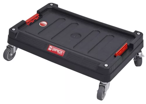 Gurulós szerszámtartó, Qbrick Patrol System Two Platform Transport, 59,5 × 39,5 × 17,5 cm, fekete, fékes kerekek, 100 kg teherbírás
