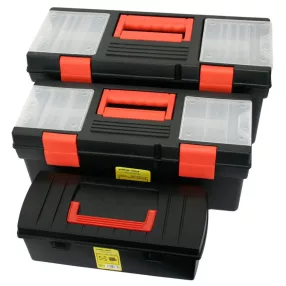   Szerszámosdoboz készlet, Strend Pro HL3035-S6, 45 x 40 x 30 cm, fekete, 3 részes, műanyag, átlátszó fedél, 10-8-5 kg teherbírás