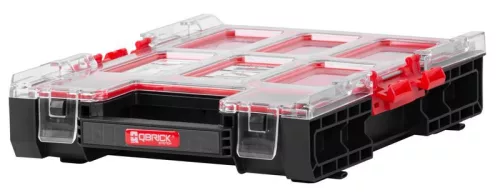 Rendszerező koffer, Qbrick Patrol System One Organizer M, 36,5 × 26,5 × 7,7 cm, fekete, 6 rekesz, víz- és porálló tömítés, moduláris, Easy Access rendszer
