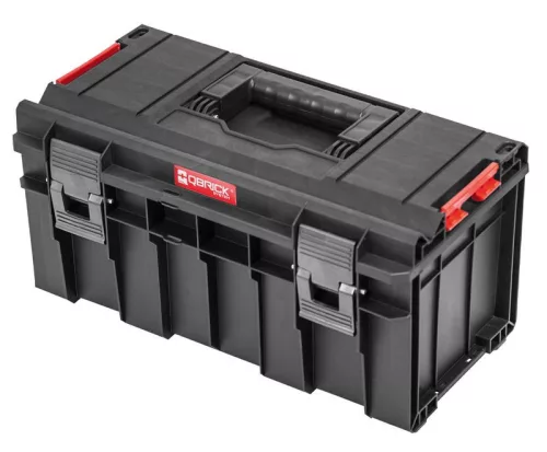 Szerszámosdoboz, Qbrick Patrol System Pro 500 Basic, 45 x 26 x 24 cm, fekete, 14 l, víz- és porálló, poliamid csatlakozók, vágórúd a fedélben, mély tálca