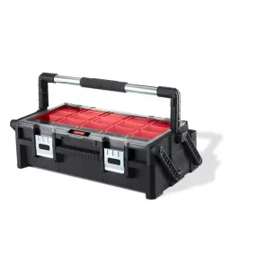   Rendszerező láda, Keter Cantilever Organizer, 18, 45 x 24 x 14 cm, fekete, 5,8 l, polikarbonát fedél, fém zárak és fogantyú, 18 kivehető kosár