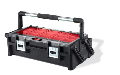 Rendszerező láda, Keter Cantilever Organizer, 18, 45 x 24 x 14 cm, fekete, 5,8 l, polikarbonát fedél, fém zárak és fogantyú, 18 kivehető kosár