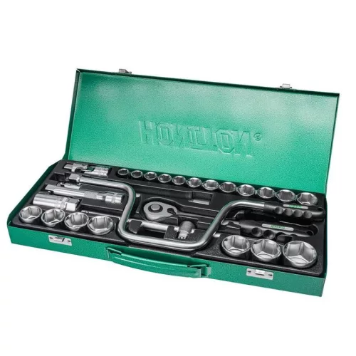 Dugókulcs-készlet, Honiton ST400026 SN-23, 26 részes, zöld doboz, 1/2", racsnis, kardáncsuklóval, hosszabbítókkal, gyertyakulccsal
