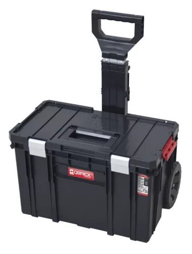 Szerszámosláda, Qbrick Patrol System Two Cart Plus Vario, 53 × 38,5 × 69 cm, fekete, 38 l, teleszkópos fogantyú, 2 állítható válaszfal