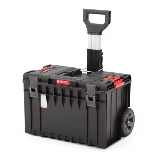 Szerszámosláda, Qbrick Patrol System One Cart Basic, 58,5 × 43,8 × 69 cm, fekete, 50 l, kerekes, teleszkópos fogantyú, por- és vízálló, moduláris, PRO kompatibilis