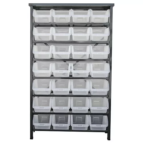 Rendszerező állvány, Strend Pro HL3205, 94 x 30 x 150 cm, szürke, műanyag dobozokkal, 28 extra nagy tárolóhely