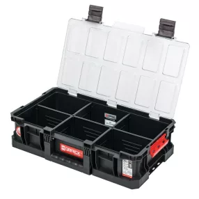   Rendszerező koffer, Qbrick Patrol System Two Organizer Flex Plus, 53 × 31 × 13 cm, fekete, 14,3 l, moduláris, polikarbonát fedél, poliamid reteszek, 12 kivehető rekesz
