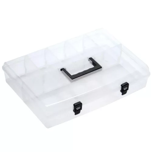 Rendszerező láda, Prosperplast Unibox NUN16, 8,5 x 29,8 x 40 cm, átlátszó, 6 rekesz, zárral, kényelmes fogantyúval