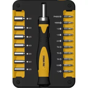   Bit és dugókulcs-készlet, Strend Pro WT536, 19 db, csavarhúzó, bittartó, 10 db bit, 7 db dugókulcs
