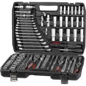   Szerszámkészlet, Strend Pro S221, 215 részes, kofferben, 1/2", 3/8", 1/4" meghajtás, 3 racsnival, csavarkulcsokkal és bitekkel
