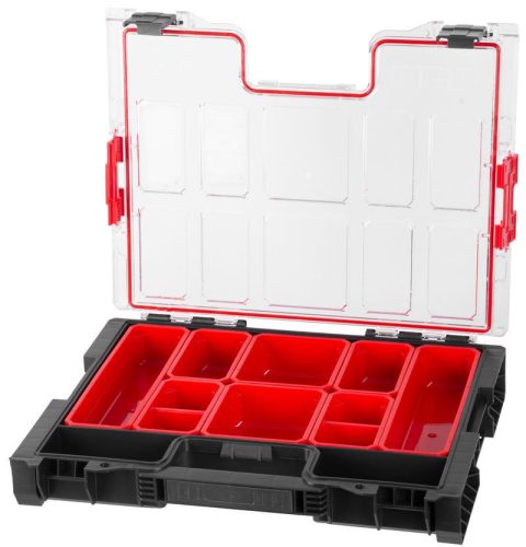 Rendszerező koffer, Qbrick Patrol System Pro Organizer 200, 45,2 × 35,8 × 7,9 cm, fekete, 6 l, tömített polikarbonát fedél, Easy Access rendszer, poliamid oldalsó csatlakozók