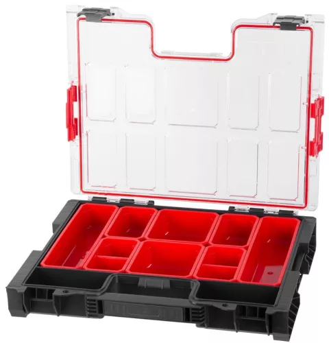Rendszerező koffer, Qbrick Patrol System Pro Organizer 200, 45,2 × 35,8 × 7,9 cm, fekete, 6 l, tömített polikarbonát fedél, Easy Access rendszer, poliamid oldalsó csatlakozók