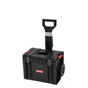   Szerszámosláda, Qbrick Patrol Pro Cart, 45 × 39 × 69 cm, fekete, 28 l, kerekes, teleszkópos alumínium fogantyú, víz- és porálló, fém tengely, moduláris rendszer