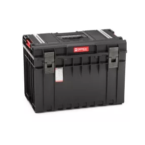   Szerszámosláda, Qbrick Patrol System One 450 Technik, 58,5 × 38,5 × 42 cm, fekete, 52 l, por- és vízálló, megerősített, alumínium rögzítőléc, 2 állítható rekesz