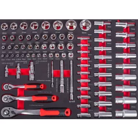   Dugókulcs-készlet, Strend Pro S239, fekete doboz, 80 részes, 1/2", 1/4", 3/8", racsnis kulcsokkal és dugófejekkel