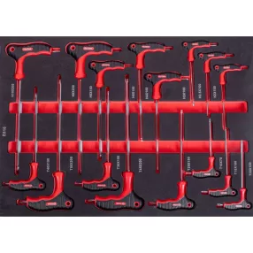   Imbuszkulcs készlet, Strend Pro S239, fekete/piros, 16 részes, gömbfejes 2 - 10 mm, Torx: 10 - 50, T-markolat