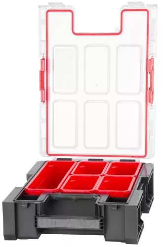 Rendszerező koffer, Qbrick Patrol System One Organizer M Plus, fekete, moduláris, Easy Access System, 5 betéttel, polikarbonát fedél, víz- és porálló