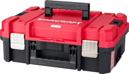 Szerszámosláda, Worcraft XCUBE100, 44,5 × 32 × 17 cm, piros/fekete, 8 l, 15 kg terhelhetőség, tartós műanyag, összecsukható fogantyú, egymásra rakható