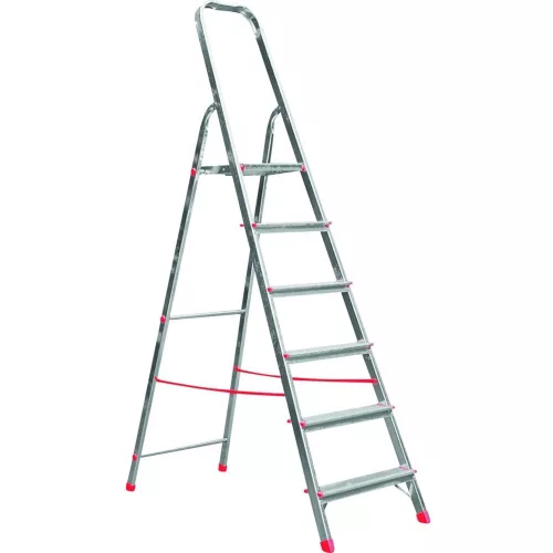 Festőlétra, ALVE Eurostyl 2915, 6 fokos, 119cm, ezüst, alumínium, összecsukható, egyoldalas
