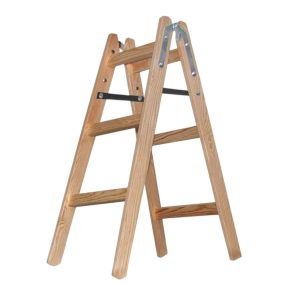   Kétrészes létra, Strend Pro Profi, 2 x 3 fokos, fa, 95 cm, 150 kg teherbírás, kétoldalas kivitel, háztartási és ipari használatra