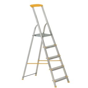   Festőlétra, ALVE Eurostyl 1945, 5 fokos, 98 cm, ezüst, alumínium, összecsukható, tárolópolcos