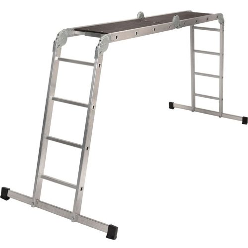 Sokcélú létra, Strend Pro, 4 az 1-ben, 4x3 fokos, 346cm, ezüst, alumínium, többcélú, önzáró csuklós, stabilizátoros