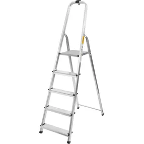   Festőlétra, StrendPro D5, 5 fokos, alumínium, 97 cm, ezüst, összecsukható, csúszásmentes kivitel